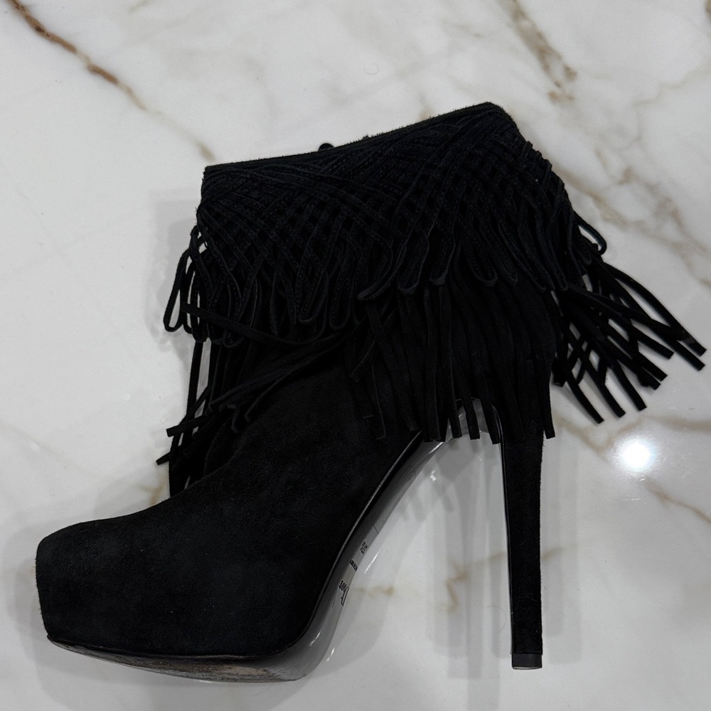 Christian Dior Fringe Suede Platform Heel Ankle Boots